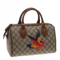 Pre Owned Gucci Beige/Brown GG Supreme Canvas Limited Edition Bird Boston Bag