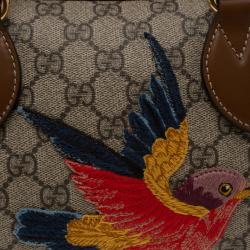 Pre Owned Gucci Beige/Brown GG Supreme Canvas Limited Edition Bird Boston Bag