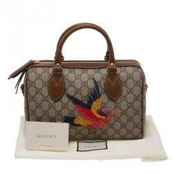 Pre Owned Gucci Beige/Brown GG Supreme Canvas Limited Edition Bird Boston Bag