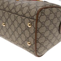 Pre Owned Gucci Beige/Brown GG Supreme Canvas Limited Edition Bird Boston Bag