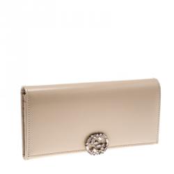 Pre Owned محفظة غوتشي زخرفة جوهرة كريستالات جلد بيج