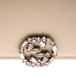 Pre Owned محفظة غوتشي زخرفة جوهرة كريستالات جلد بيج