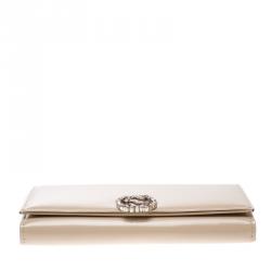 Pre Owned محفظة غوتشي زخرفة جوهرة كريستالات جلد بيج