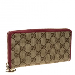 Gucci Beige/Red GG Canvas Zip Around Wallet