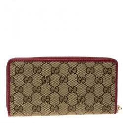 Gucci Beige/Red GG Canvas Zip Around Wallet