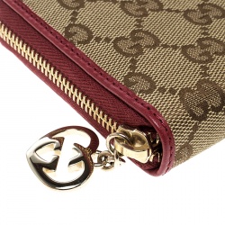 Gucci Beige/Red GG Canvas Zip Around Wallet