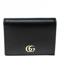 Gucci Black Leather GG Marmont Compact Folded Wallet