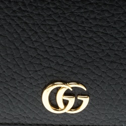 Gucci Black Leather GG Marmont Compact Folded Wallet
