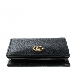 Gucci Black Leather GG Marmont Compact Folded Wallet