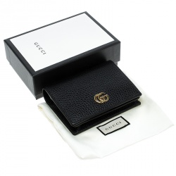 Gucci Black Leather GG Marmont Compact Folded Wallet