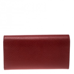Pre Owned Gucci Red Leather Double G Continental Wallet 
