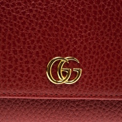 Pre Owned Gucci Red Leather Double G Continental Wallet 
