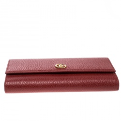 Pre Owned Gucci Red Leather Double G Continental Wallet 