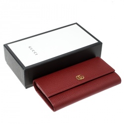 Pre Owned Gucci Red Leather Double G Continental Wallet 