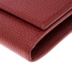 Pre Owned Gucci Red Leather Double G Continental Wallet 