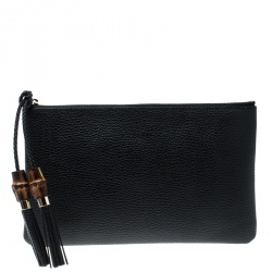 Pre Owned Gucci Black Leather Bamboo Tassel Clutch