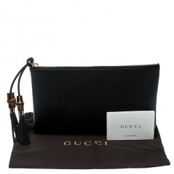 Pre Owned Gucci Black Leather Bamboo Tassel Clutch