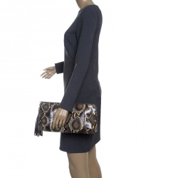 Pre Owned Gucci Brown Python Sienna Tassel Clutch