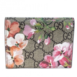 Gucci Beige/Pink GG Supreme Canvas Blooms Card Case