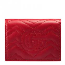 Gucci Red Quilted Leather GG Marmont Card Case