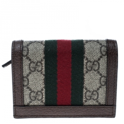 Gucci Beige/Brown GG Supreme Canvas and Leather Ophidia Web Compact Wallet