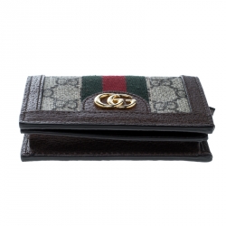 Gucci Beige/Brown GG Supreme Canvas and Leather Ophidia Web Compact Wallet