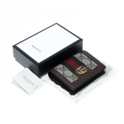 Gucci Beige/Brown GG Supreme Canvas and Leather Ophidia Web Compact Wallet