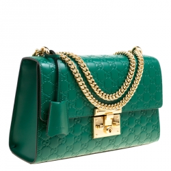 Pre Owned Gucci Green Guccissima Leather Medium Padlock Shoulder Bag