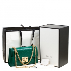 Pre Owned Gucci Green Guccissima Leather Medium Padlock Shoulder Bag