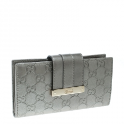 Gucci Grey Guccissima Leather Web Logo Continental Wallet