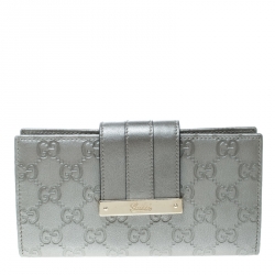 Gucci Grey Guccissima Leather Web Logo Continental Wallet