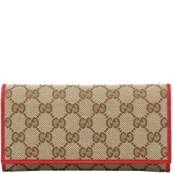 Gucci Beige/Red GG Canvas and Leather Continental Wallet