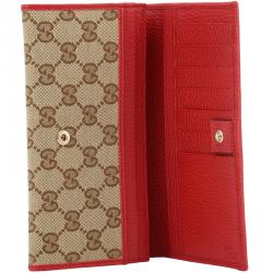 Gucci Beige/Red GG Canvas and Leather Continental Wallet