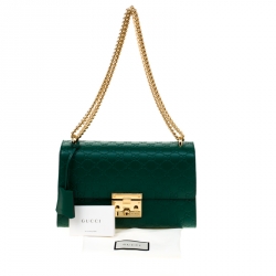 Pre Owned Gucci Emerald Guccissima Leather Medium Padlock Shoulder Bag