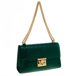 Pre Owned Gucci Emerald Guccissima Leather Medium Padlock Shoulder Bag