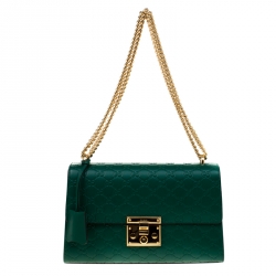 Pre Owned Gucci Emerald Guccissima Leather Medium Padlock Shoulder Bag