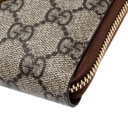 Pre Owned Gucci Beige GG Supreme Coated Canvas Bird Zip Around Wallet