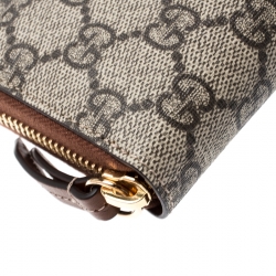 Pre Owned Gucci Beige GG Supreme Coated Canvas Bird Zip Around Wallet