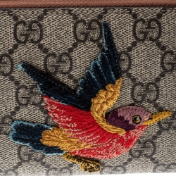 Pre Owned Gucci Beige GG Supreme Coated Canvas Bird Zip Around Wallet