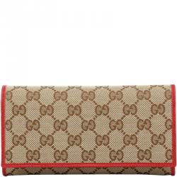 Gucci Beige/Red GG Canvas and Leather Continental Wallet