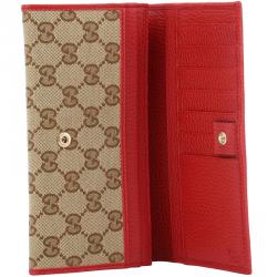 Gucci Beige/Red GG Canvas and Leather Continental Wallet