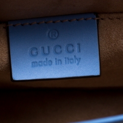 Pre Owned Gucci Sky Blue Leather Mini Web Chain Sylvie Shoulder Bag