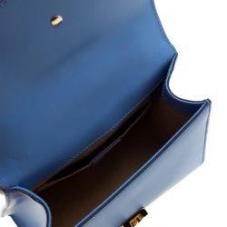 Pre Owned Gucci Sky Blue Leather Mini Web Chain Sylvie Shoulder Bag