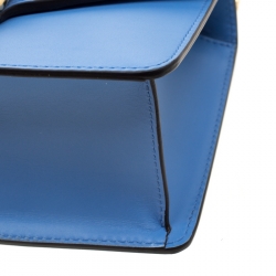 Pre Owned Gucci Sky Blue Leather Mini Web Chain Sylvie Shoulder Bag