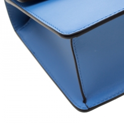 Pre Owned Gucci Sky Blue Leather Mini Web Chain Sylvie Shoulder Bag