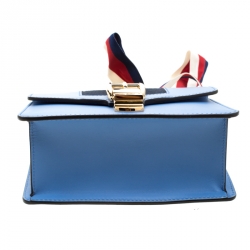 Pre Owned Gucci Sky Blue Leather Mini Web Chain Sylvie Shoulder Bag