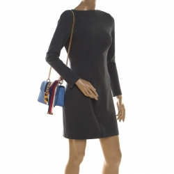 Pre Owned Gucci Sky Blue Leather Mini Web Chain Sylvie Shoulder Bag