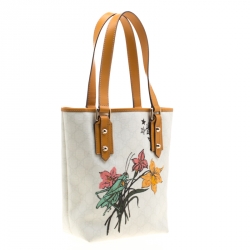 Pre Owned حقيبة يد غوتشي غرسهوبر تاتو صغيرة كانفاس مقوى سوبريم GG بنية/ بيضاء