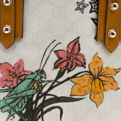 Pre Owned حقيبة يد غوتشي غرسهوبر تاتو صغيرة كانفاس مقوى سوبريم GG بنية/ بيضاء