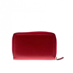 Pre Owned Gucci Red Pebbled Leather Zip Around Wallet